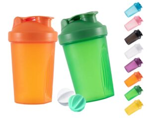 annakiki shaker bottle protein shakes and 16-ounce/400ml shaker bottle with wire whisk balls,free of bpa plastic (orange+green(2pcs))