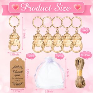 Boy Baby Shower Party Favor, Includes 15 Pieces Baby Bottle Opener Keychain, Organza Bags, Thank You Tags, Baby Shower Return Gifts for Guests Cute Bottle Opener Decorations and Souvenirs