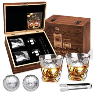 gifts for men dad husband christmas, whiskey stones set whiskey glasses set of 2 large xl stainless steel balls unique anniversary drinking gift set bourbon gift for him uncle grandpa boyfriends