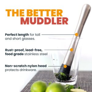 Drink Muddler for Cocktails, 8 Inch Old Fashioned/Mint Julep/Mojito Muddler, Stainless Steel Bartending, Kitchen Muddler Tool