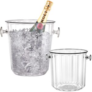 hacaroa 2 pack plastic ice bucket with handles, 1.6l / 3.5l clear wine bucket round beverage tub, portable beer bottle drink cooler large champagne chiller bin for party, bar, home