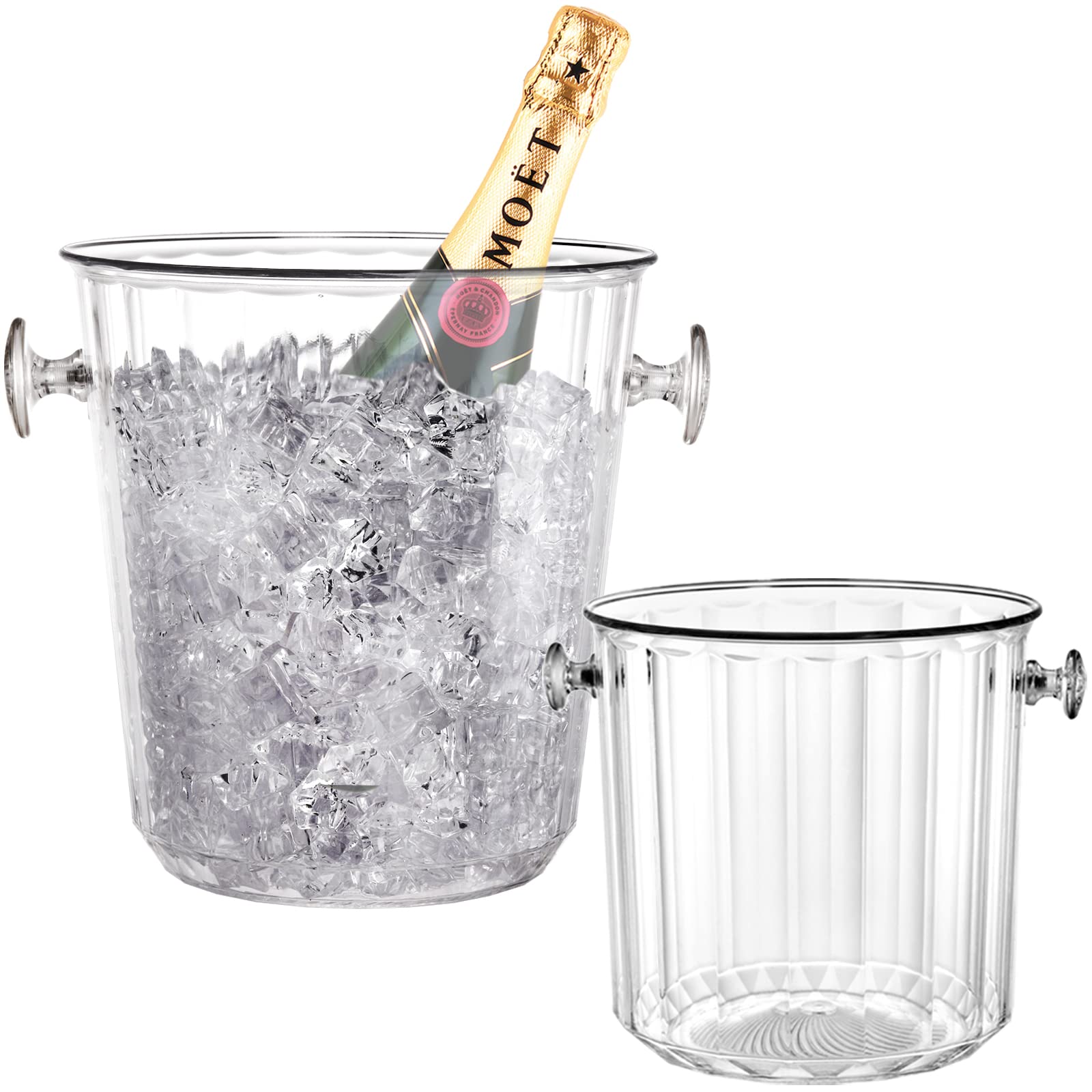 Hacaroa 2 Pack Plastic Ice Bucket with Handles, 1.6L / 3.5L Clear Wine Bucket Round Beverage Tub, Portable Beer Bottle Drink Cooler Large Champagne Chiller Bin for Party, Bar, Home