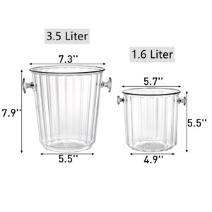 Hacaroa 2 Pack Plastic Ice Bucket with Handles, 1.6L / 3.5L Clear Wine Bucket Round Beverage Tub, Portable Beer Bottle Drink Cooler Large Champagne Chiller Bin for Party, Bar, Home