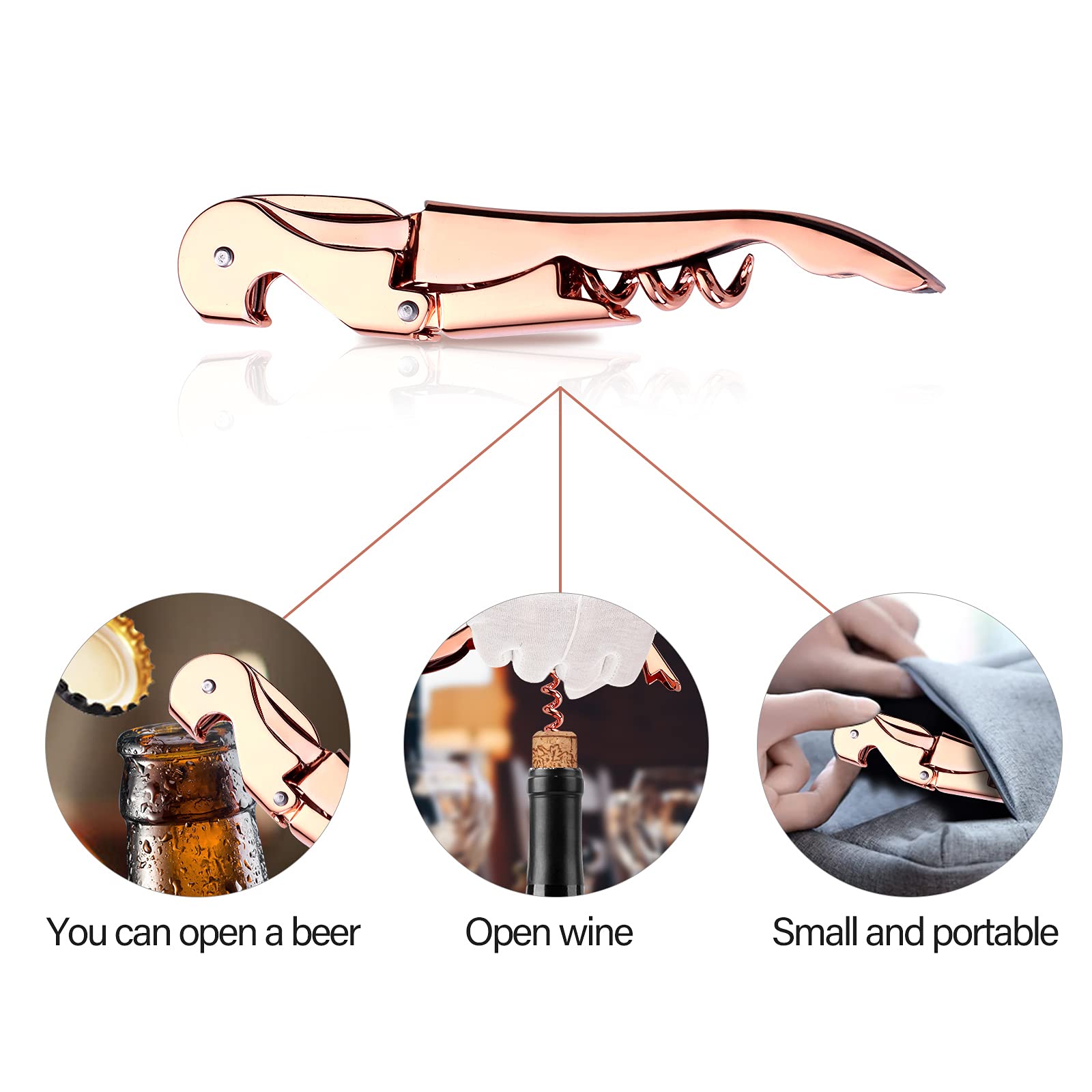 Drincarier Waiters Corkscrew Professional Waiter Corkscrew Wine openers,stainless steel Wine Key for Restaurant Waiters,Classic All-in-one Corkscrew, Bottle Opener and Foil Cutter (1Pack Rose Gold)…