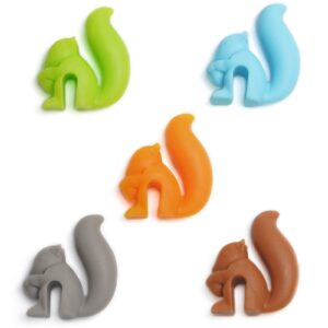 cadupor 5 pcs silicone wine glass charms tea bag holder funny squirrel markers for wine cup mugs identify sign