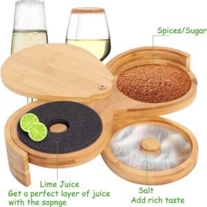 Margarita Salt Rimmer Set Bamboo, 3 Tier Bar Glass Rimmer with Lid and 6 Sponges for Cocktails, Bar Salt and Sugar Margarita for 𝑩𝒂𝒓 𝒂𝒏𝒅 𝒉𝒐𝒖𝒔𝒆 𝒑𝒂𝒓𝒕𝒚, Bloody Mary, Manhattan Drinks