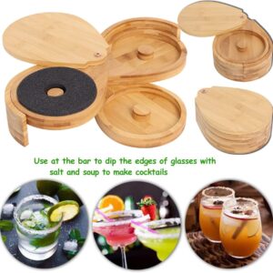 Margarita Salt Rimmer Set Bamboo, 3 Tier Bar Glass Rimmer with Lid and 6 Sponges for Cocktails, Bar Salt and Sugar Margarita for 𝑩𝒂𝒓 𝒂𝒏𝒅 𝒉𝒐𝒖𝒔𝒆 𝒑𝒂𝒓𝒕𝒚, Bloody Mary, Manhattan Drinks