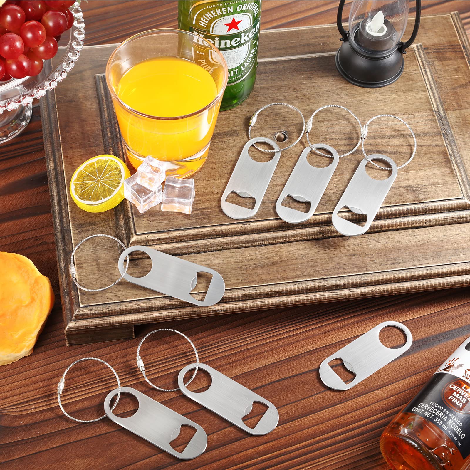 50 Pieces Stainless Steel Flat Bottle Opener with Keychain Beer Opener Bulk Soda Beverage Opener for Men Women Bartender Kitchen Bar Restaurant Tool, 3.5 x 1.3 Inches (Silver)