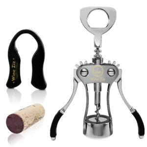 Wine Ziz Large Silver Wing Corkscrew Bottle Opener with Foil Cutter | Sturdy Metal Wine Cork Screw | Built-In Beer Cap Openers Accessories | Best Housewarming Kitchen Gift for Women and Men