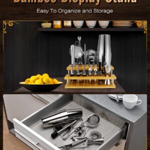 Cocktail Shakers Set Complete 24-Piece Bartender Kit Silver with Bar Tool Stand and Barware Tools Set for Home Bartending: Includes Boston Shaker, Jigger, Strainer, Mixer Spoon, Muddler, and More