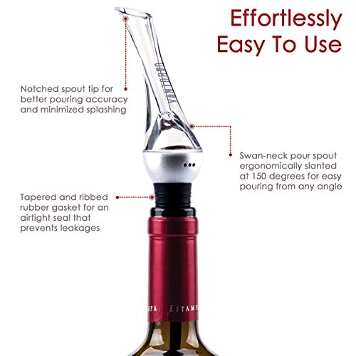 Vintorio Wine Aerator Pourer - Premium Aerating Pourer and Decanter Spout (Silver)