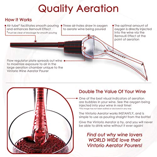 Vintorio Wine Aerator Pourer - Premium Aerating Pourer and Decanter Spout (Silver)