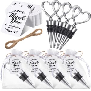 30 pcs heart shape wine stoppers love wine bottle stopper silver champagne beer bottle stopper 50 pcs white kraft labels 30 pcs sheer bags with string for wedding gift valentine's day decorations