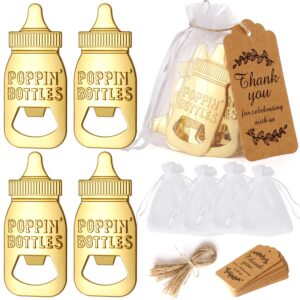 popping bottle openers baby shower for guests, 24pcs cute bottle opener souvenirs with organza bags and thank you tags for theme wedding kids birthday party favors