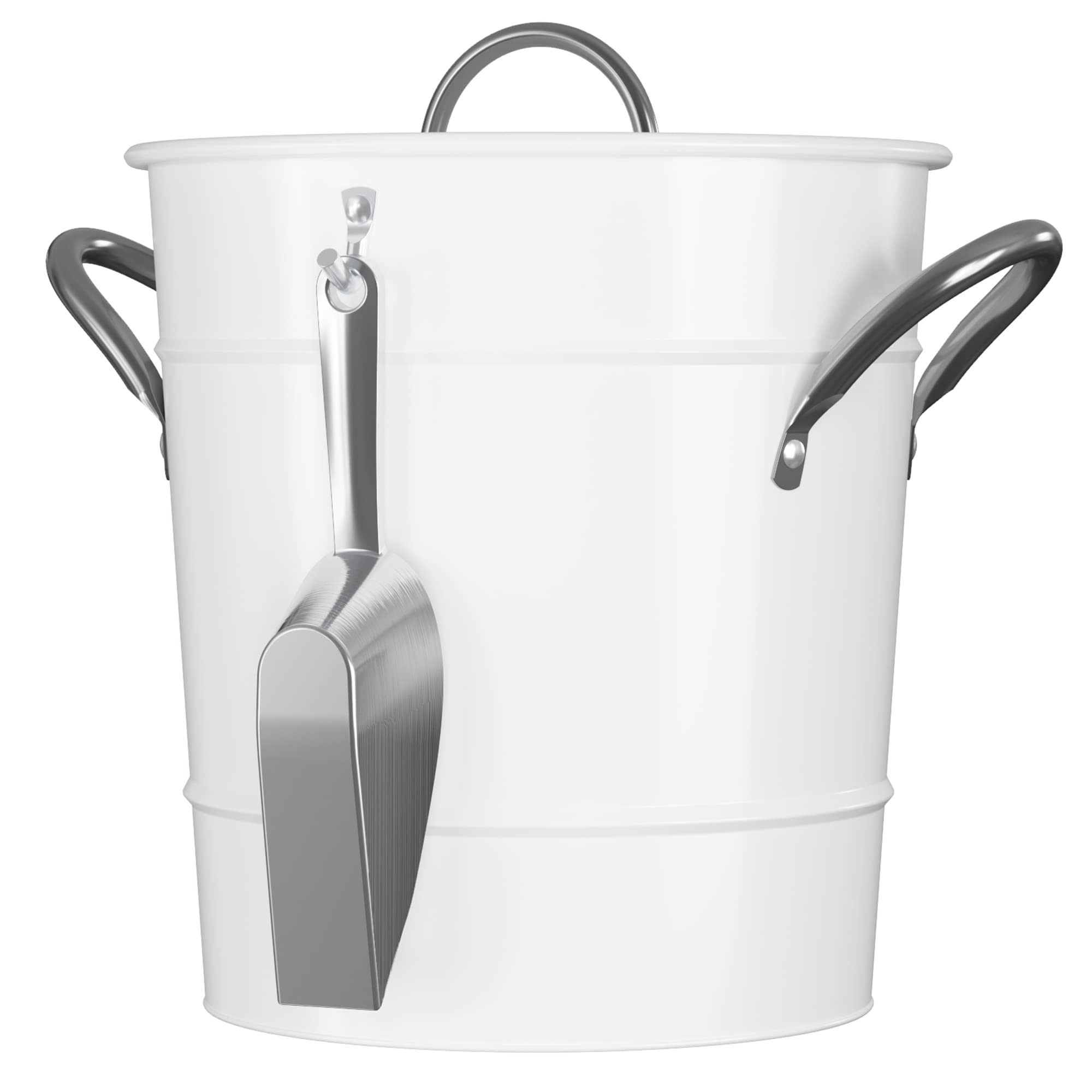 LF Likefair Double Wall Ice Bucket with Lid and Spade,4.2Quart/4Liter Galvanized Ice Buckets for Beer,Ice,Wine,Champagne,Parties,Outdoor,Picnic,Bar (Cream White)