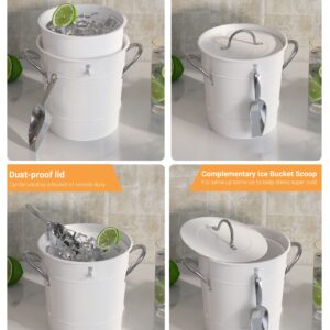 LF Likefair Double Wall Ice Bucket with Lid and Spade,4.2Quart/4Liter Galvanized Ice Buckets for Beer,Ice,Wine,Champagne,Parties,Outdoor,Picnic,Bar (Cream White)