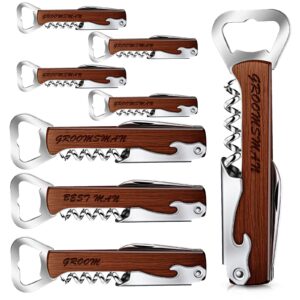 Set of 8 Groomsmen, Best Man Groom, Corkscrew and Multi Tool Groomsmen Gifts Wooden Wine Beer bottle opener for Proposal Bachelor Party Weddings