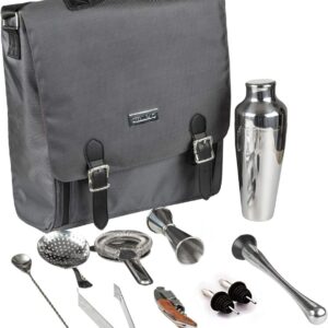 Jillmo Travel Bartender Kit, 10-Piece Cocktail Shaker Set with Bartender Bag