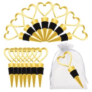 50pieces love design heart shape wine stoppers for wedding favors,party return gifts for guests, with white sheer bag and blessing card (gold)