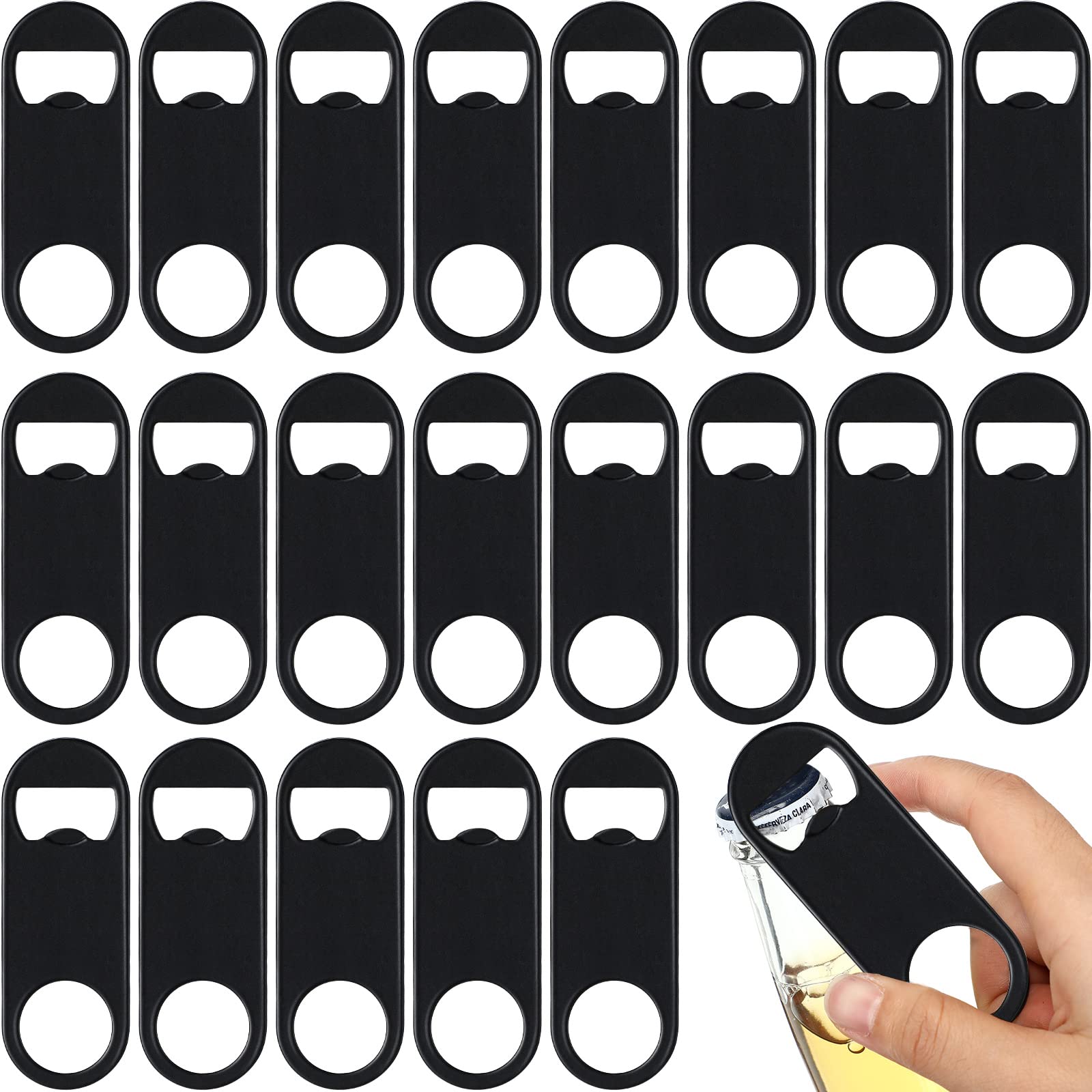 50 Pcs Stainless Steel Flat Bottle Opener Heavy Duty Beer Opener Bartender Bar Key Soda Can Opener 3.4 x 1.3 Inches Small Speed Openers Beer Bottle Opener for Kitchen, Bar or Restaurant (Black)