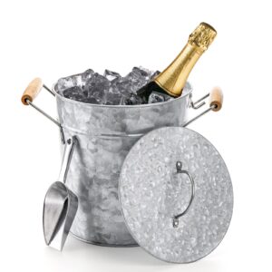 Frcctre Farmhouse 4 Liter Ice Bucket with Lid, Galvanized Metal Beverage Tub with Scoop and Handles, Drink and Wine Chiller for Bar, Party, BBQ, Great for Indoor and Outdoor Use