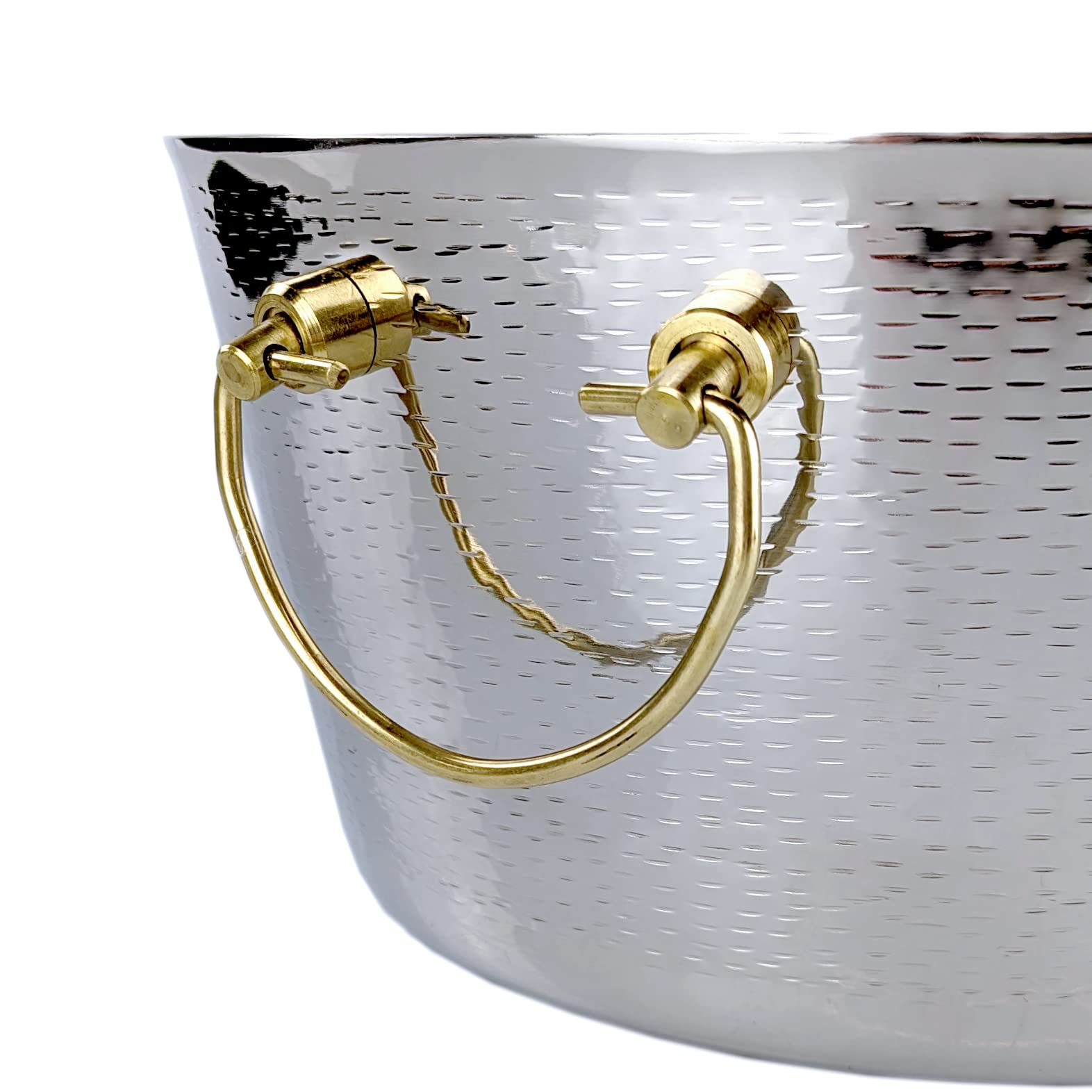 Insulated Metal Ice Bucket for Parties & Gifts- Double-Walled Hammered Stainless Steel Anchored Beverage Tub/Ice Bucket for Parties, Weddings, with Double-Hinged Gold Handles