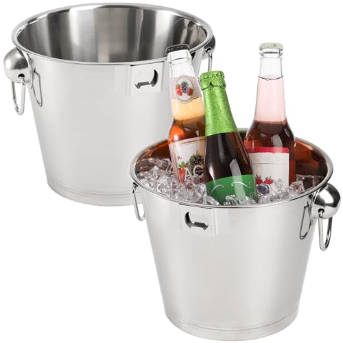 Coloch 2 Pack 5 Quart Stainless Steel Ice Bucket with Bottle Opener and Handles, Metal Beverage Tub Wine Beer Chiller for Drinks Cooler, Picnic, Party, Bar, Home, Restaurant, Indoor&Outdoor Use