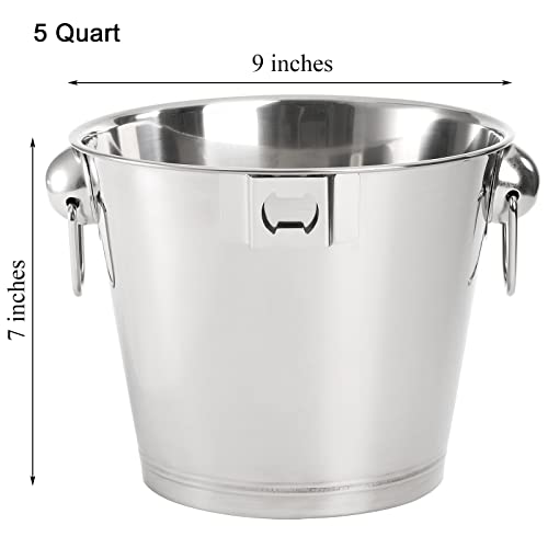 Coloch 2 Pack 5 Quart Stainless Steel Ice Bucket with Bottle Opener and Handles, Metal Beverage Tub Wine Beer Chiller for Drinks Cooler, Picnic, Party, Bar, Home, Restaurant, Indoor&Outdoor Use