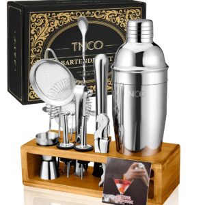 Bartender Kit, TNCO Cocktail Shaker Set with Stand,Bar Set Drink Mixer Set with All Essential Bar Accessory,Martini Mixer Cup with Muddler,Jigger, Strainer,Ice Tongs,Spoon,Liquor Pourers,Ice Filter