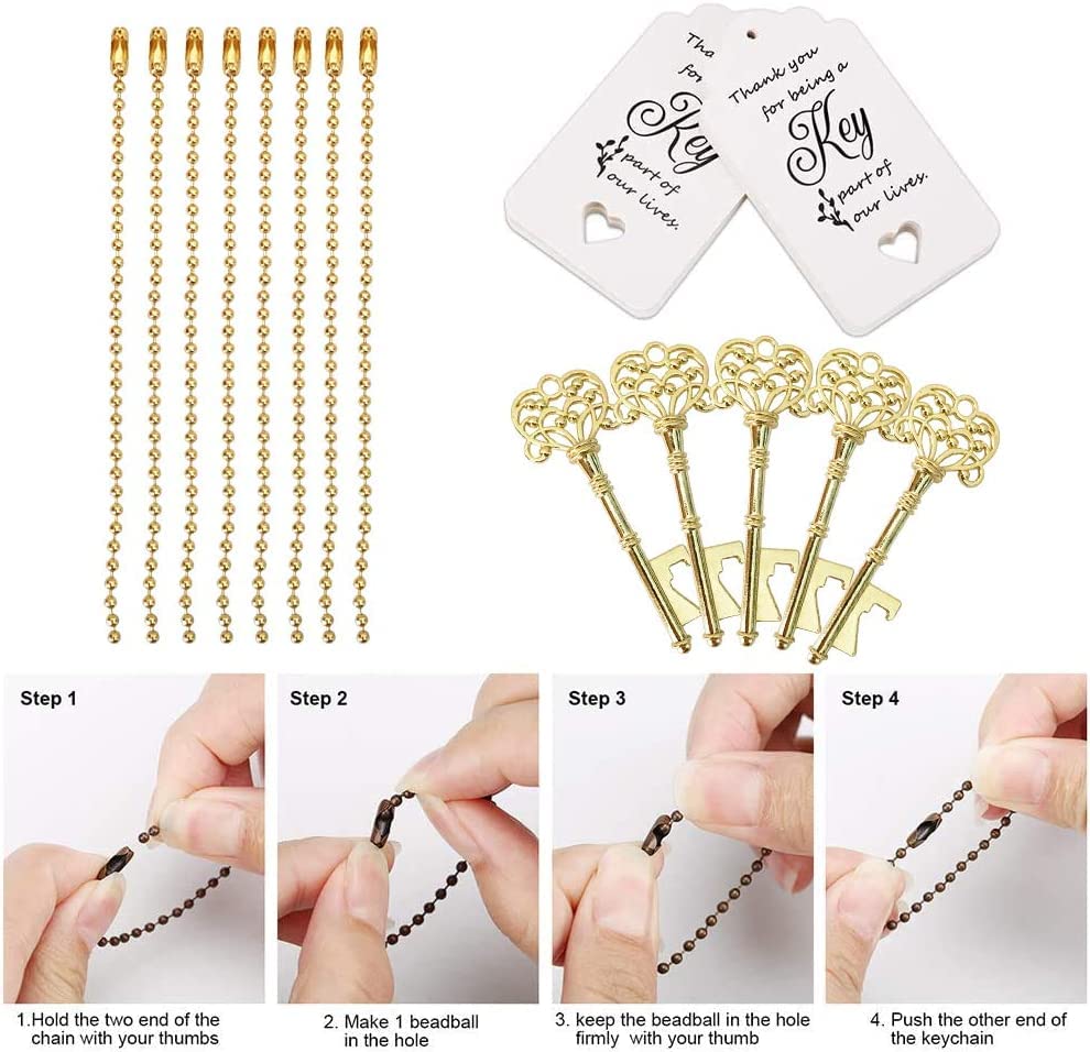 WODEGIFT 20 PCS Key Bottle Openers,Vintage Skeleton Key Bottle Opener,Wedding Favors Bottle Opener with 20Pcs Tag Cards and 20Pcs Key Chains(Gold）