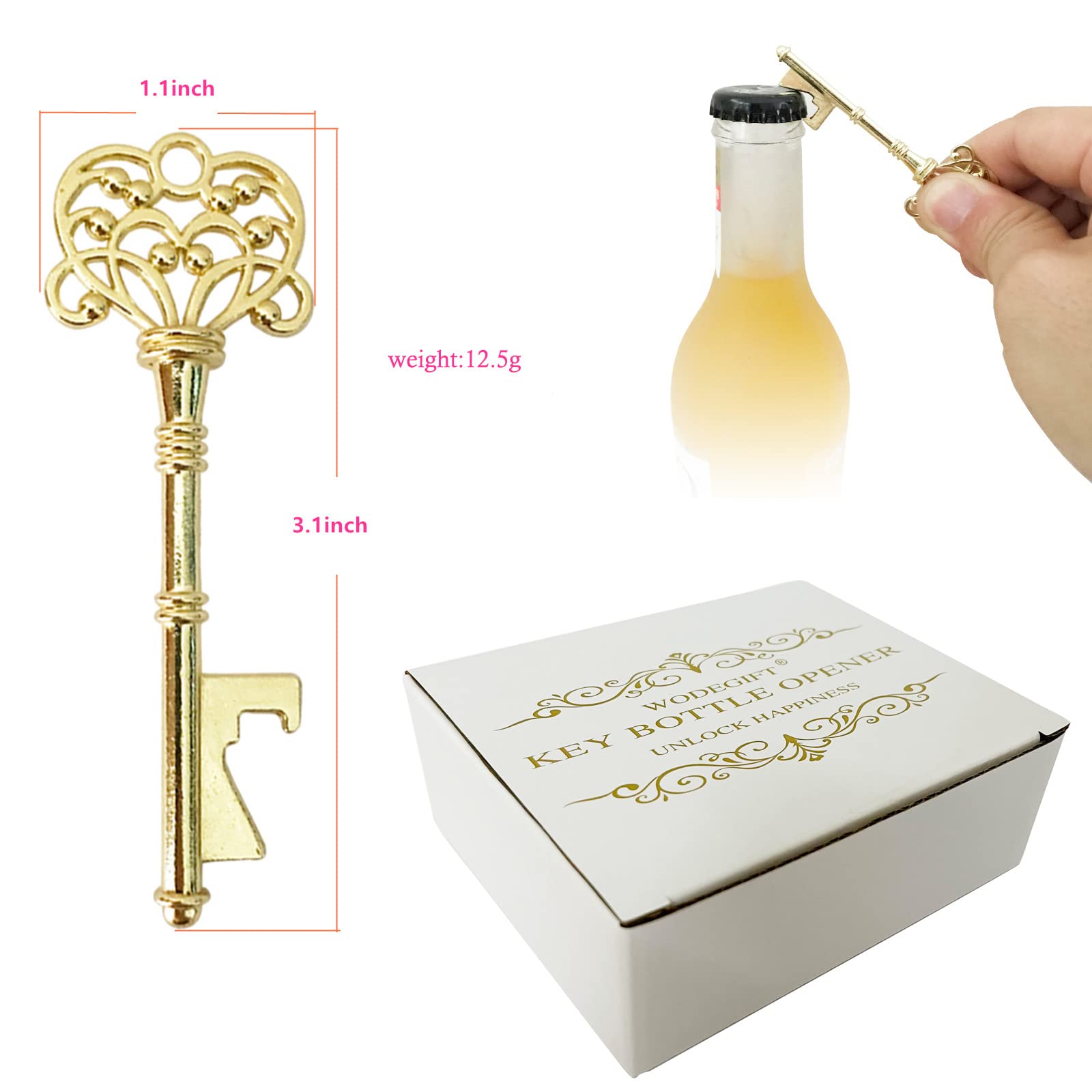 WODEGIFT 20 PCS Key Bottle Openers,Vintage Skeleton Key Bottle Opener,Wedding Favors Bottle Opener with 20Pcs Tag Cards and 20Pcs Key Chains(Gold）