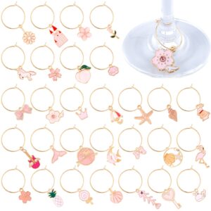 hicarer 31 pieces wine glass charms summer wine markers rings set including 31 mixed enamel champagne stem glass charms and 31 golden wine rings for funny bachelorette tasting wedding party favors