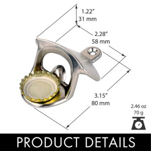 Metal Beer Bottle Opener Wall Mounted With Magnetic Cap Catcher - Stainless Steel Finish For Indoor or Outdoor Use