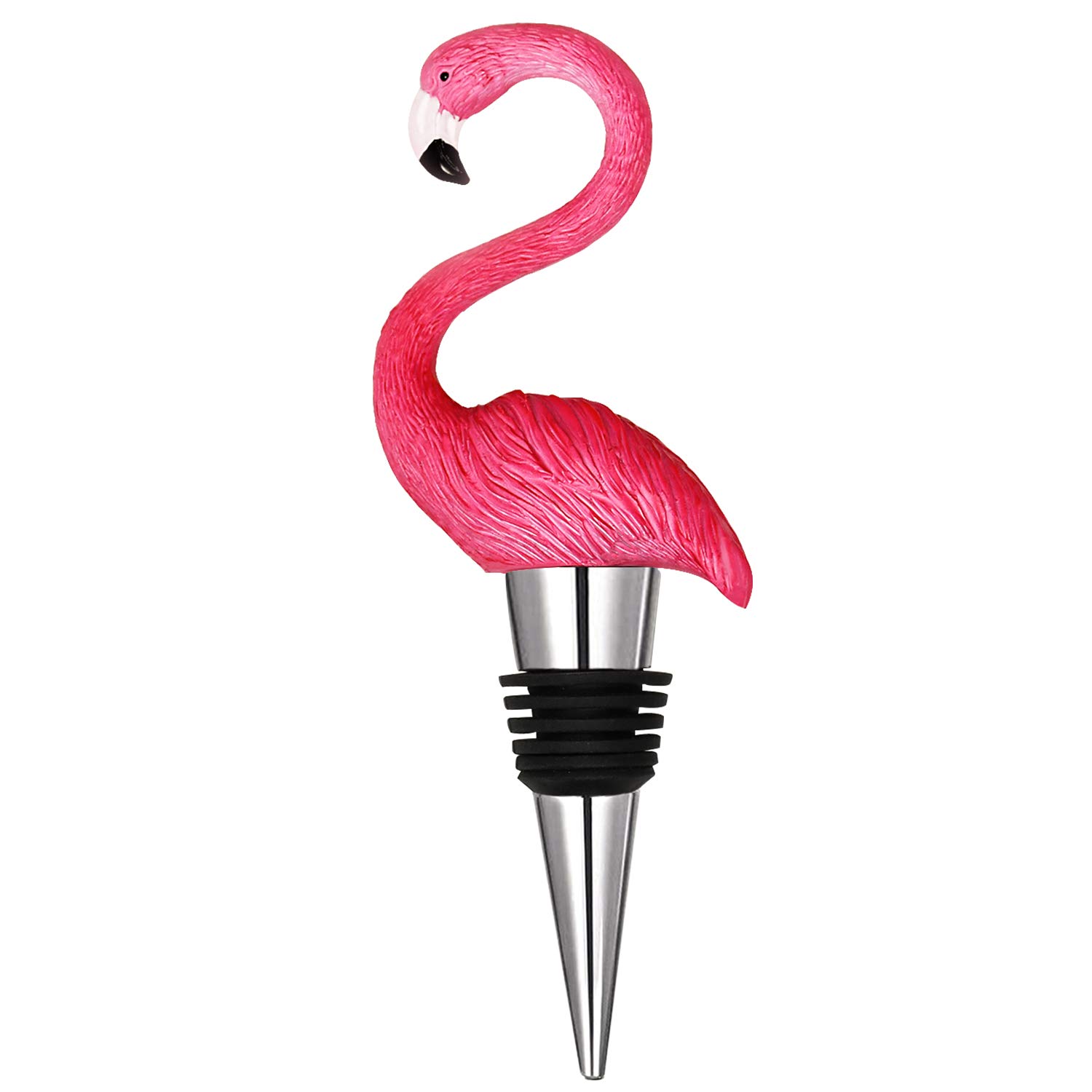 Flamingo Wine Beverage Bottle Stoppers, Reusable Stainless Steel Bottle Stopper, Unique & Elegant Souvenirs Gifts, Decorate Wine Bottle (Rose Red)