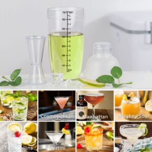 Plastic Cocktail Shaker 4 Pack 24oz Drink Mixer Gift Boxed With 4 Pack Ounce Cup Clear Bar Set