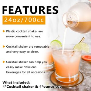 Plastic Cocktail Shaker 4 Pack 24oz Drink Mixer Gift Boxed With 4 Pack Ounce Cup Clear Bar Set