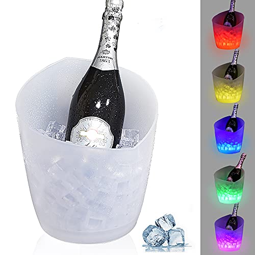 LED Ice Bucket, FIPASEN Upgraded 5L Large Capacity Lighted Ice Bucket with Automatic 7 Colors Changing for Party/Home/Bar/ KTV Club, Waterproof Wine Ice Bucket Beer Drink Containers (Battery-Powered)