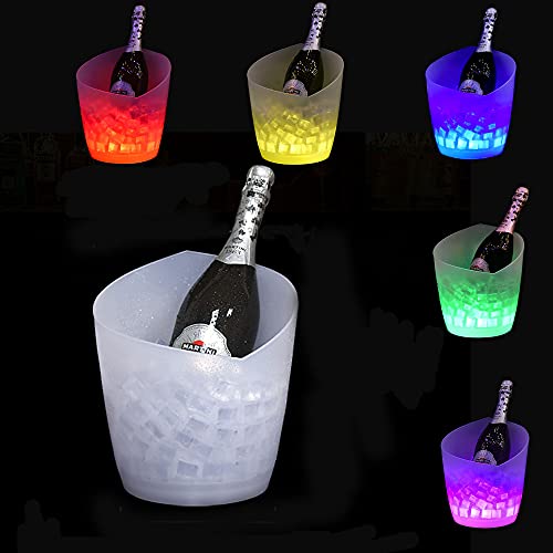 LED Ice Bucket, FIPASEN Upgraded 5L Large Capacity Lighted Ice Bucket with Automatic 7 Colors Changing for Party/Home/Bar/ KTV Club, Waterproof Wine Ice Bucket Beer Drink Containers (Battery-Powered)