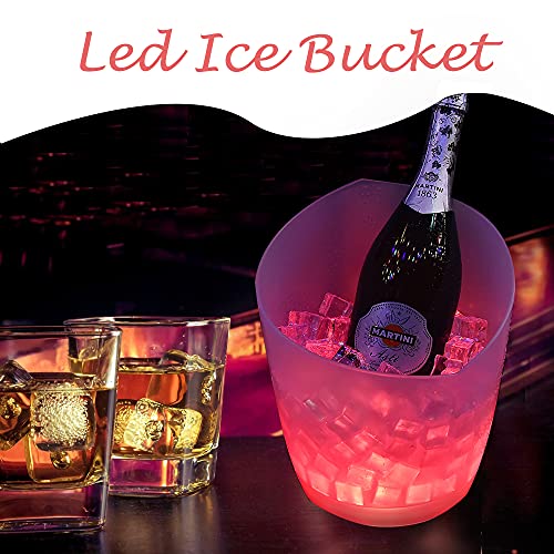 LED Ice Bucket, FIPASEN Upgraded 5L Large Capacity Lighted Ice Bucket with Automatic 7 Colors Changing for Party/Home/Bar/ KTV Club, Waterproof Wine Ice Bucket Beer Drink Containers (Battery-Powered)