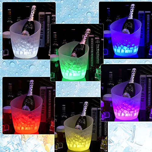 LED Ice Bucket, FIPASEN Upgraded 5L Large Capacity Lighted Ice Bucket with Automatic 7 Colors Changing for Party/Home/Bar/ KTV Club, Waterproof Wine Ice Bucket Beer Drink Containers (Battery-Powered)