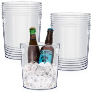 12 pcs plastic ice buckets with handle clear wine bucket round champagne bucket large wine cooler bucket portable party tubs for drinks chiller bin for beer bottle with handles (6.5 x 6.9 x 5.5 inch)