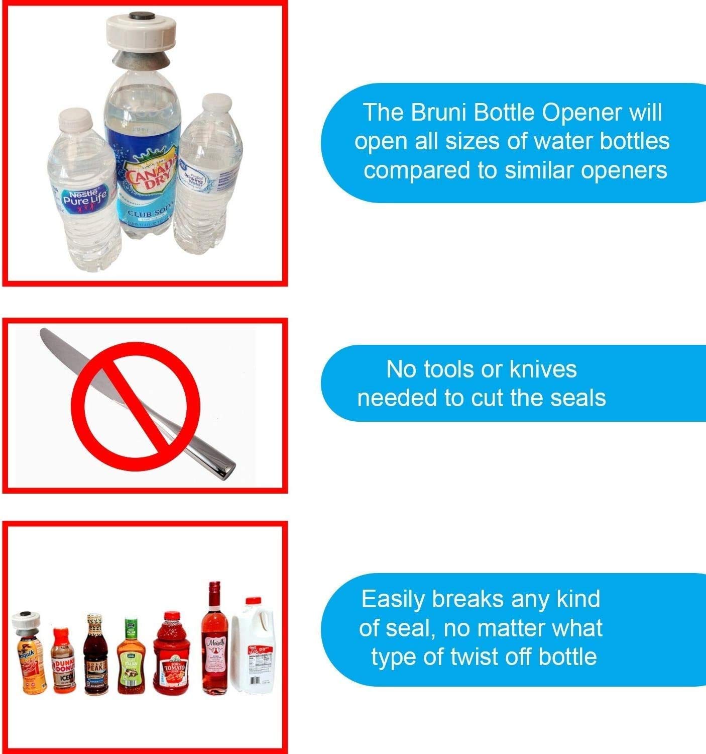 Bruni Multifunction Bottle Opener – Medicine Safety Cap Can Bottle Opener Easy to Use for Children, Weak Hands, Elderly and Arthritis Sufferers (White)