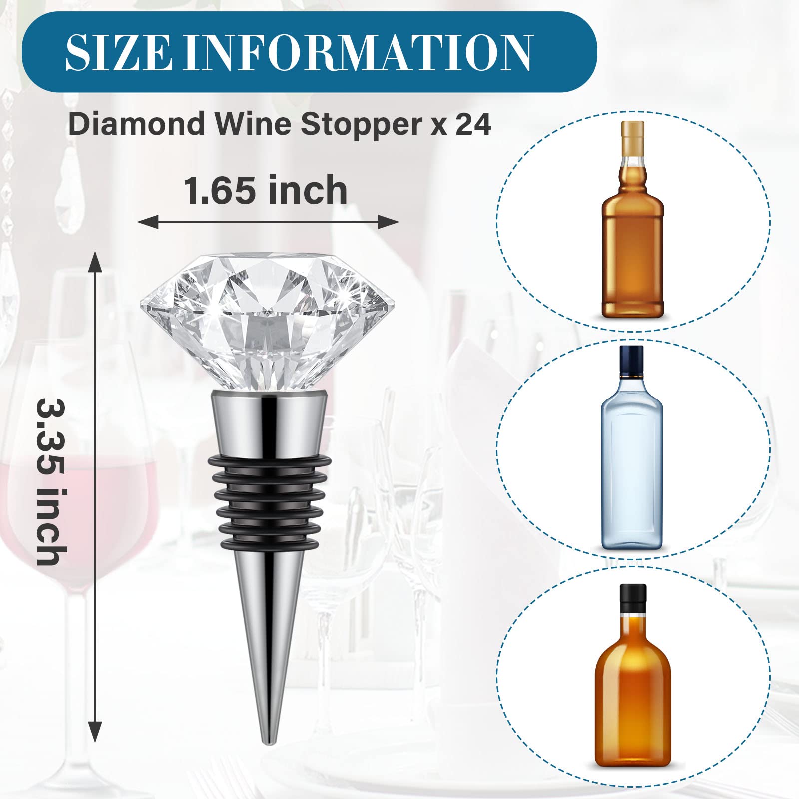 Crystal Wine Bottle Stopper Wine Stoppers Reusable Diamond Plug Beverage Wine Corks Wine Decorative Stopper Kits with Individual Present Box for Parties Wedding (24 Pieces)