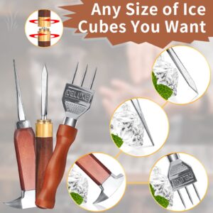 Ice Pick Set of 7 - Stainless Steel Ice Chipper Tea Knife with Wooden Handle, Crushed Ice Lewis Bag and Wood Hammer for Breaking Ice Carving Kitchen Tool Bartender Bars Picnics Camping Restaurant