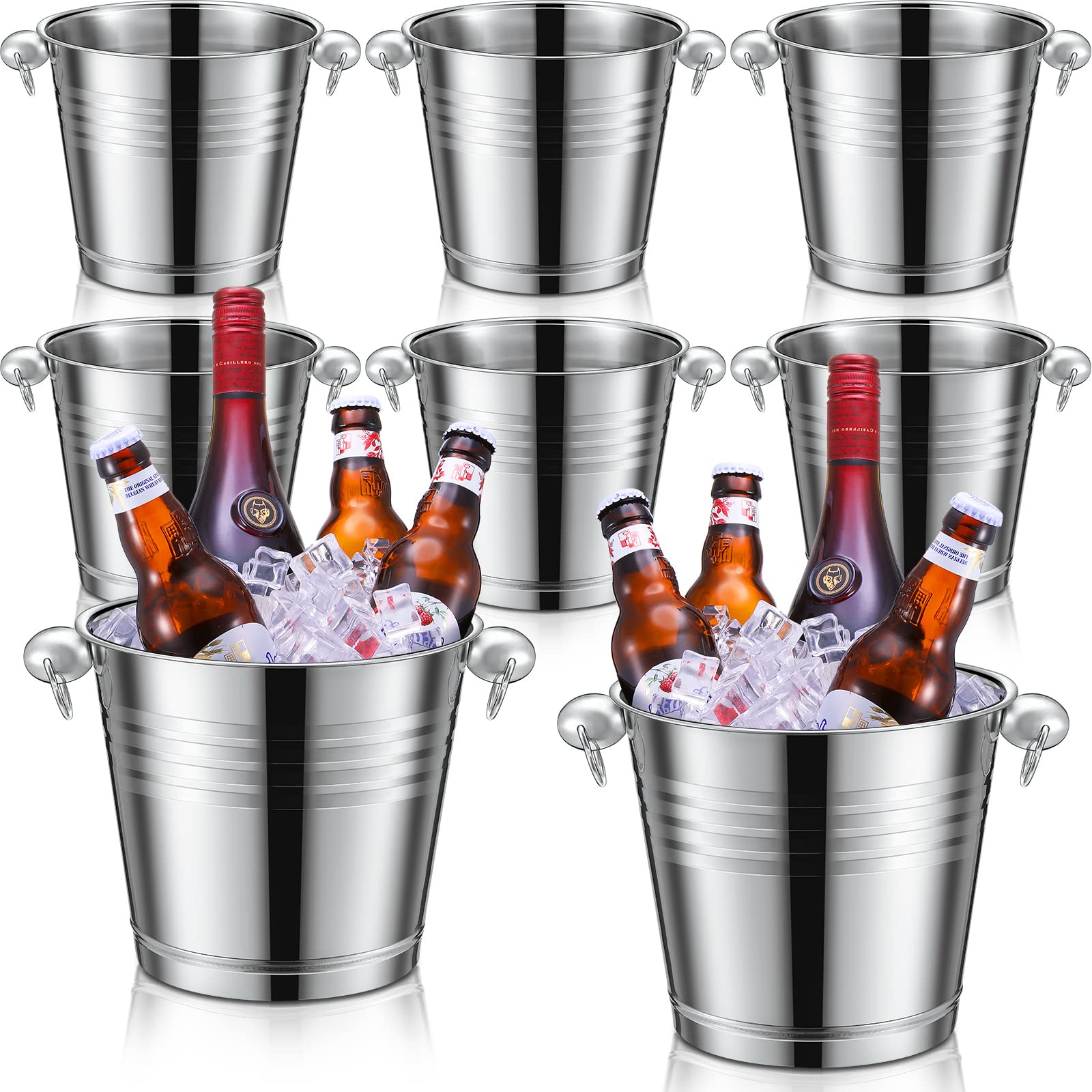 8 Packs Stainless Steel Ice Bucket 5.3 Quart/ 5 Liter Wine Bucket with Handle Large Insulated Champagne Buckets Beer Bucket for Cocktail Bar Wine Parties Chilling Wine Champagne Home