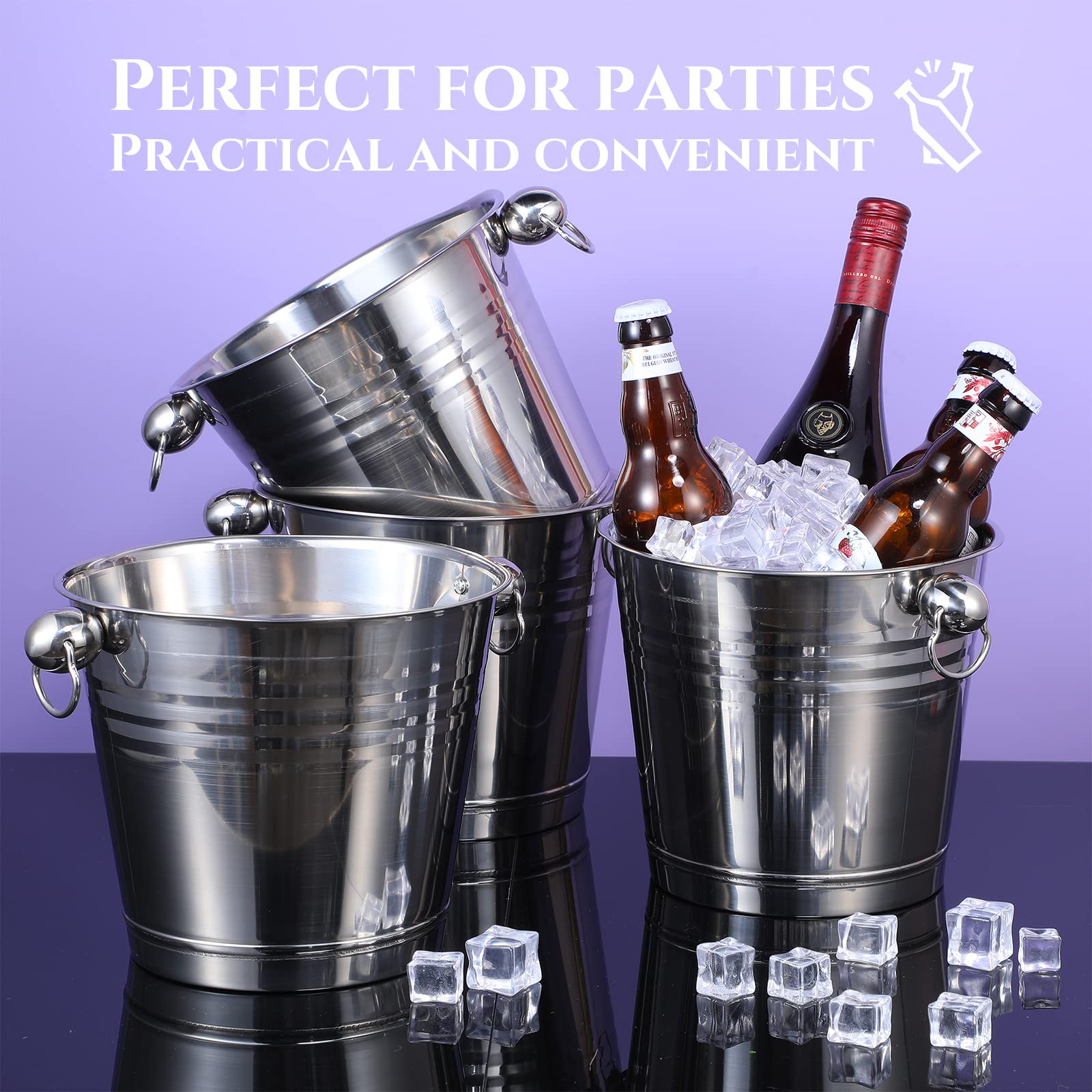 8 Packs Stainless Steel Ice Bucket 5.3 Quart/ 5 Liter Wine Bucket with Handle Large Insulated Champagne Buckets Beer Bucket for Cocktail Bar Wine Parties Chilling Wine Champagne Home