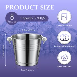 8 Packs Stainless Steel Ice Bucket 5.3 Quart/ 5 Liter Wine Bucket with Handle Large Insulated Champagne Buckets Beer Bucket for Cocktail Bar Wine Parties Chilling Wine Champagne Home