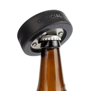 hockey puck bottle opener | made from real puck | great ice hockey gifts for hockey coach gifts | beer opener coaster and gifts for hockey players | hockey puck favors