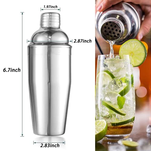 Cocktail Shaker Bottle, 12 oz Martini Shaker Drink Shaker with Built-In Strainer for Bartending Home Bar, Stainless Steel Cocktail Shaker Bottles Essential Bar Accessories Bartender Kit Gifts