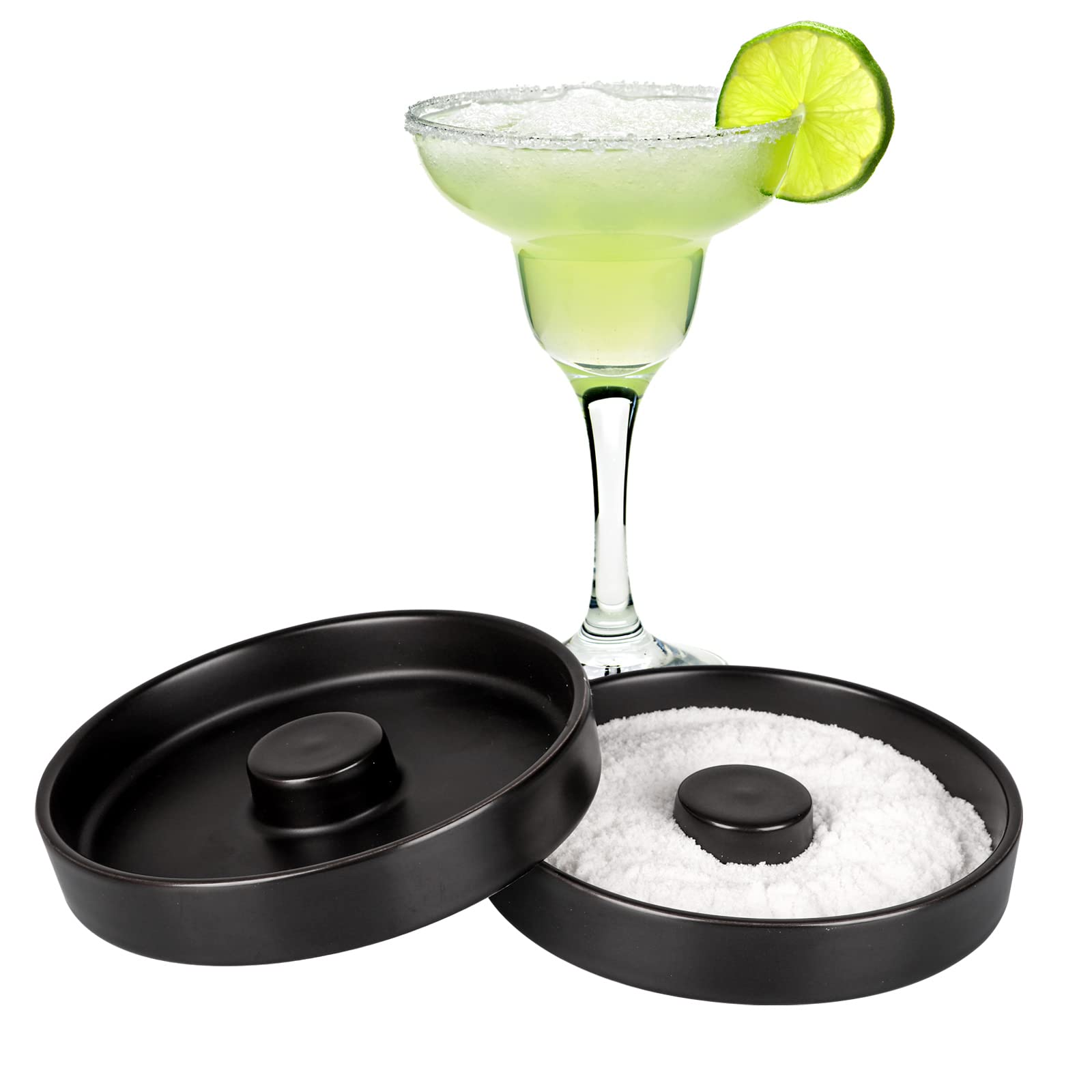 Hewomate Margarita Salt Rimmer, 2 Pack Ceramic Salt Rimmer for Cocktails, Sugar Glass Rimmer for Tajin Seasoning, Home Bar Accessories, Fits Up to 5.5" Wide Glasses, Black